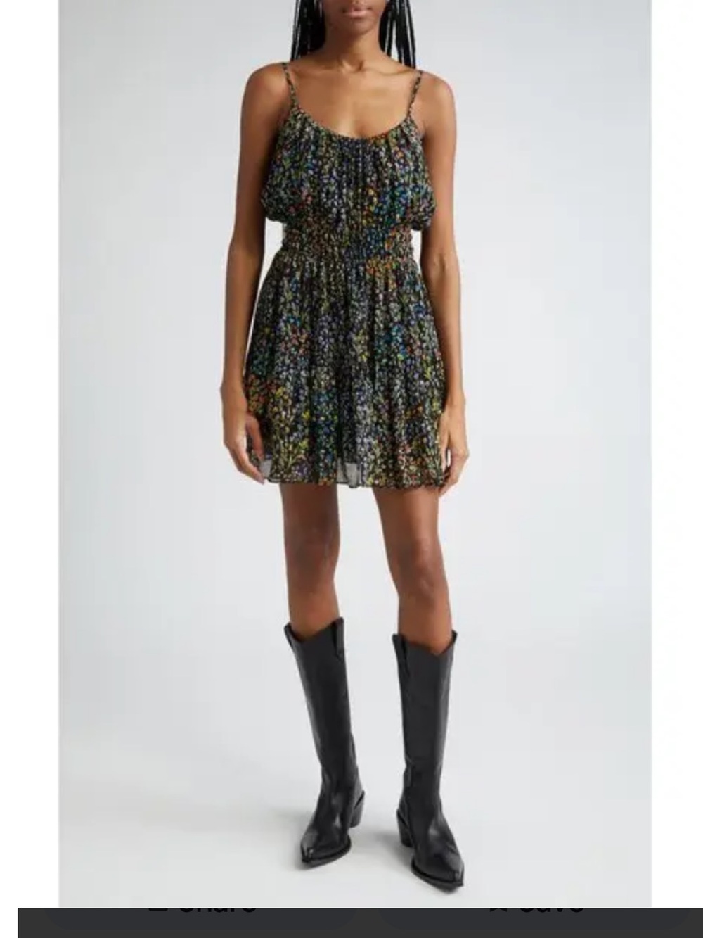 Ramy Brook Black Floral Smocked Camisole  dress with Multicolor Bouquet size m
